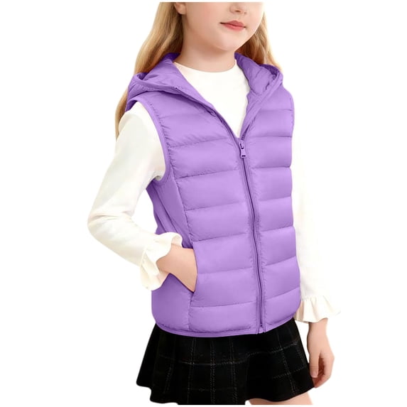 QSAWXQZ Girls' Puffer Vest Hooded Sleeveless Zip up Quilted Warm Vest with Pockets for Fall 7 Years