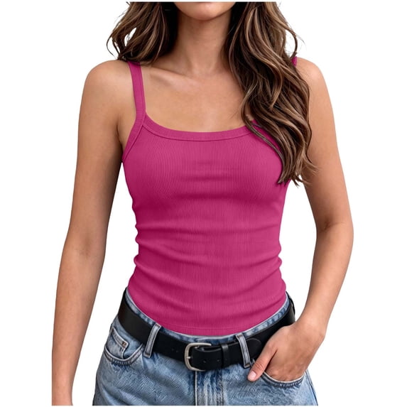QSAWXQZ Girls' Scoop Neck Camisole Top Straps Sleeveless Ribbed Knit Stretch Soft Summer Casual Tank Top 5-6Years