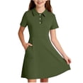 thumbnail image 1 of QSAWXQZ Girls' Short Sleeve Dress with Pockets Lapel Collar Quarter Button A Line Mini Dress for Casual 14-15 Years, 1 of 9