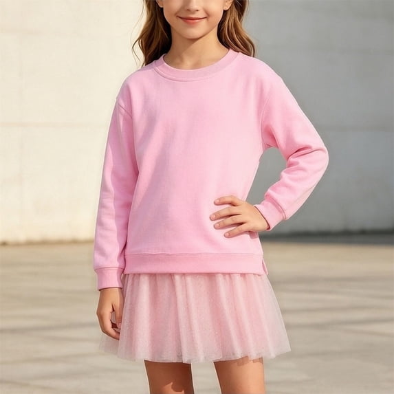QSAWXQZ Girls Tulle Dress Long Sleeve Crew Neck Solid Sweatshirt Mini Dress 9-10 Years