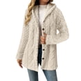 thumbnail image 1 of QSAWXQZ Jacquard Fuzzy Mid Length Coat for Women Long Sleeve Hooded Button Down Warm Outerwear Cardigan Jacket Beige 4XL, 1 of 8