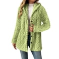 thumbnail image 1 of QSAWXQZ Jacquard Fuzzy Mid Length Coat for Women Long Sleeve Hooded Button Down Warm Outerwear Cardigan Jacket Green 3XL, 1 of 8