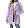 thumbnail image 1 of QSAWXQZ Jacquard Fuzzy Mid Length Coat for Women Long Sleeve Hooded Button Down Warm Outerwear Cardigan Jacket Purple S, 1 of 8