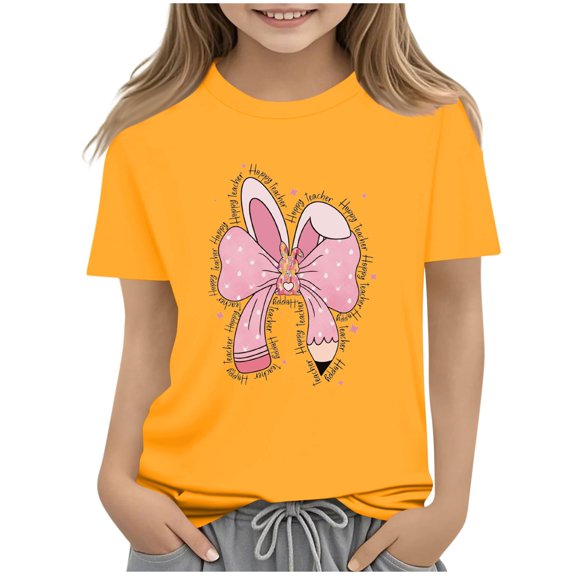 QSAWXQZ Kids' Easter Graphic T Shirt Short Sleeve Crew Neck Cotton Pullover Top Casual Tee for Summer 3 Years
