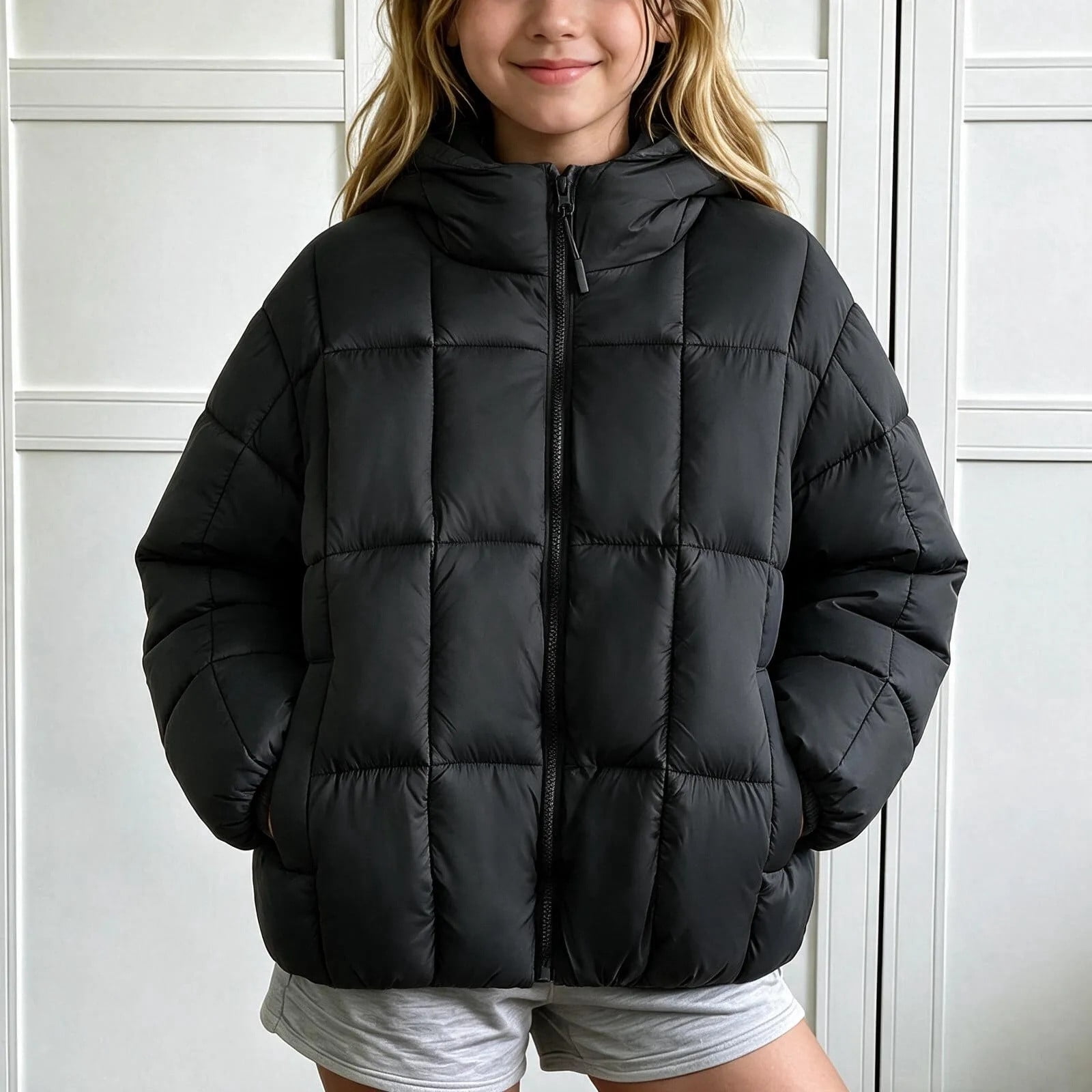 Popup Jacket QSAWXQZ Kids' Hooded Bubble Puffer Jacket Zip up Long Sleeve Side ...
