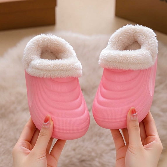 QSAWXQZ Kids' Plush Lined Clog Slippers Removable Liner EVA Sole Indoor House Shoes
