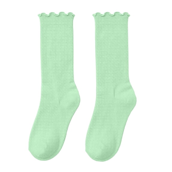 QSAWXQZ Kids' Ruffle Crew Socks Solid Breathable Mid Calf Socks 6-14Years