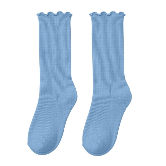 QSAWXQZ Kids' Ruffle Crew Socks Solid Breathable Mid Calf Socks 6-14Years