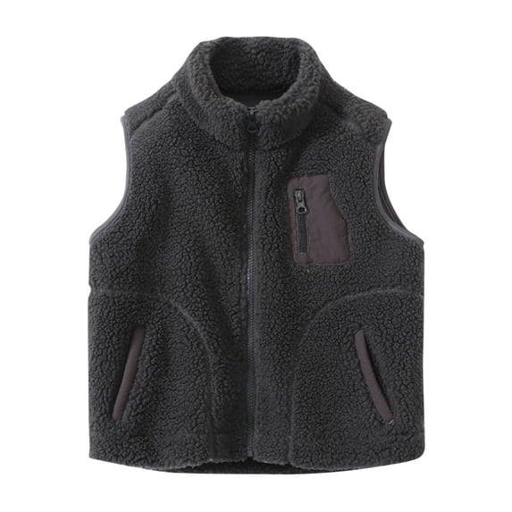 QSAWXQZ Kids' Sherpa Vest Stand Collar Sleeveless Zip up Plush Warm Vest with Pockets for Fall 130
