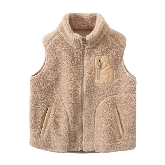 QSAWXQZ Kids' Sherpa Vest Stand Collar Sleeveless Zip up Plush Warm Vest with Pockets for Fall 150