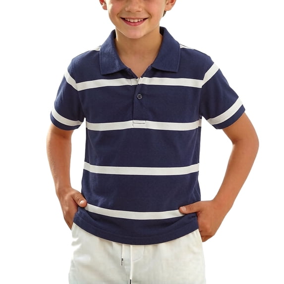QSAWXQZ Kids Striped Quarter Button Collared Shirt Short Sleeve Breathable Uniform Top 5-6Years
