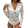 thumbnail image 1 of QSAWXQZ Lace Bodysuit Long Sleeve for Women Deep V Neck Going Out Shapewear Leotard Shirt White S, 1 of 9