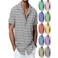 thumbnail image 1 of QSAWXQZ Men Button Down Shirt Plaid Short Sleeve Collared Vacation Work Shirt for Summer 4XL, 1 of 8