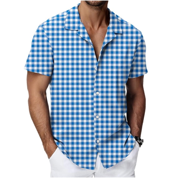 QSAWXQZ Men Button Down Shirt Plaid Short Sleeve Collared Vacation Work Shirt for Summer XL