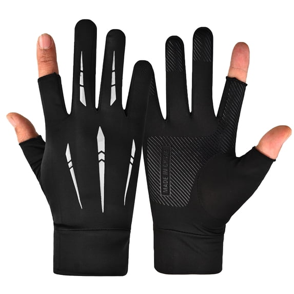 QSAWXQZ Men's 2 Cut Finger Fishing Gloves UPF 50+ Sun Protection Ice Silk Breathable Non Slip Grip for Kayaking Gray Free Size