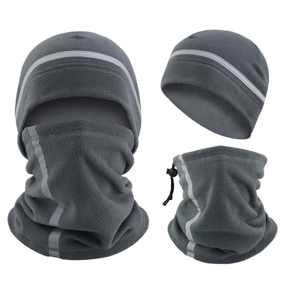 QSAWXQZ Men's 2 PC Winter Beanie Neck Gaiter Reflective Stripe Fleece Cold Weather Set Free Size