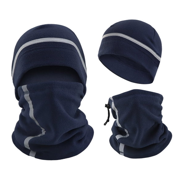 QSAWXQZ Men's 2 PC Winter Beanie Neck Gaiter Reflective Stripe Fleece Cold Weather Set Free Size