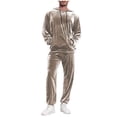 thumbnail image 1 of QSAWXQZ Men's 2-piece Velvet Sweatsuit Set Long Sleeve Crewneck Solid Pullover Sweatshirt Elastic Waist Cuffed Joggers Loungewear with Pockets Khaki 2XL, 1 of 7