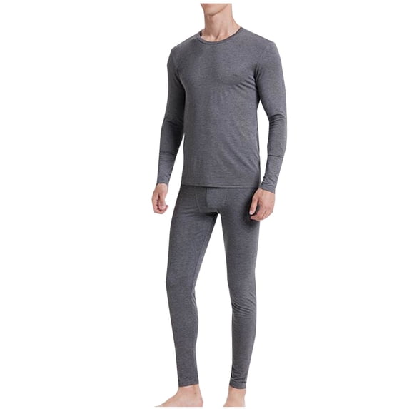 QSAWXQZ Men's 2PC Modal Blend Thermal Long Underwear Top and Pants Set Crew Neck Long Sleeve Stretch Soft Winter Base Layer M