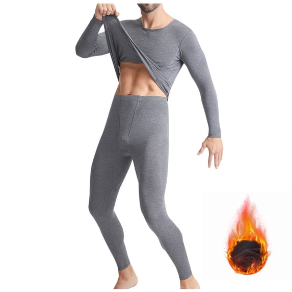 QSAWXQZ Men's 2PC Thermal Long Underwear Top and Pants Set Crew Neck Long Sleeve Fleece Lined Stretch Outdoor Base Layer 2XL