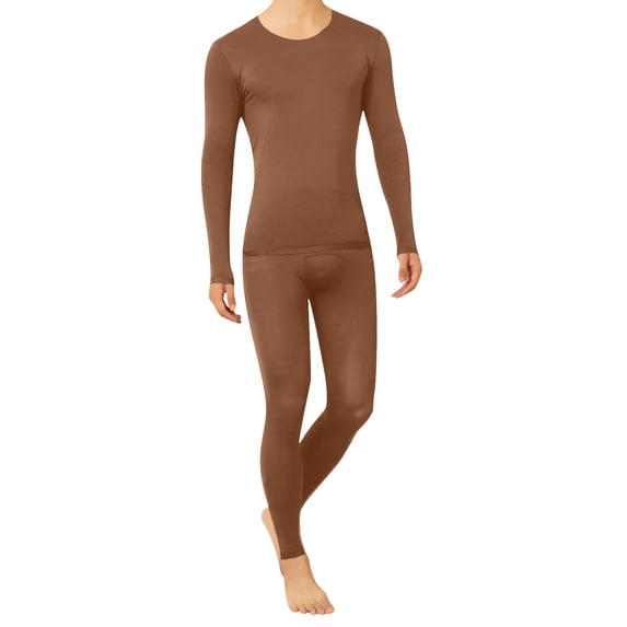 QSAWXQZ Men's 2PC Thermal Long Underwear Top and Pants Set Crew Neck Long Sleeve Lightweight Stretch Soft Winter Base Layer L