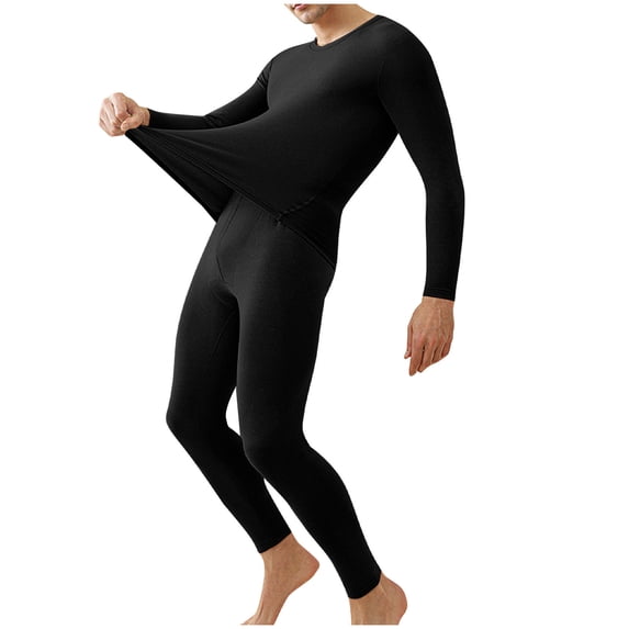 QSAWXQZ Men's 2PC Thermal Long Underwear Top and Pants Set Crew Neck Long Sleeve Stretch Fleece Lined Winter Base Layer 3XL