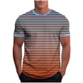 thumbnail image 1 of QSAWXQZ Men's Athleisure Striped T Shirt Stretchy Short Sleeve Crew Neck Pullover Summer Top for Workout Orange L, 1 of 5