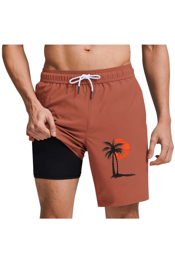 Men's Athletic 2-in-1 Running Shorts with Pockets Workout Shorts Build in Liner Elastic Drawstring Waist Swim Trunks for Beach Running Orange 3XL