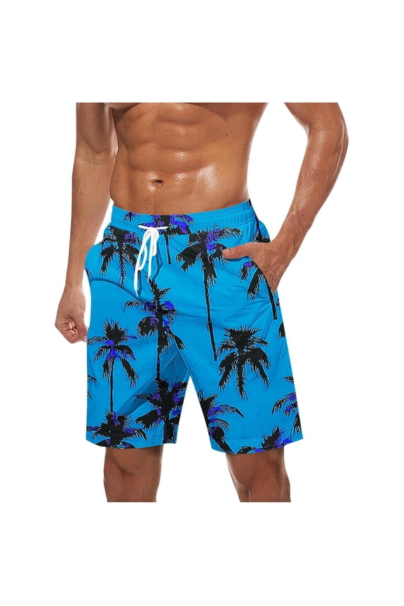 Men's Beach Shorts Graphic Board Shorts with Pockets Elastic Drawstring Waist Quick Dry Bermuda for Swimming Surfing Sky Blue-1 S