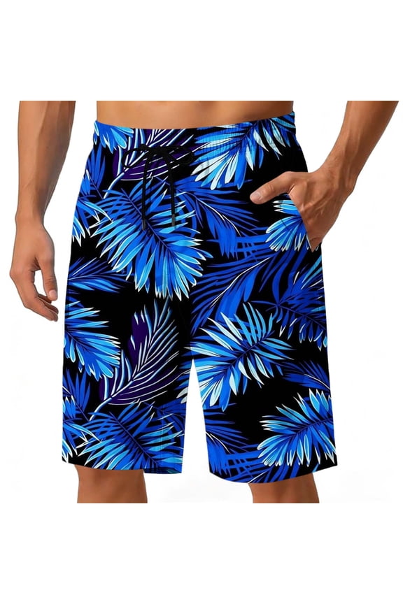 Men's Beach Shorts Graphic Board Shorts with Pockets Elastic Drawstring Waist Quick Dry for Swimming Surfing Blue-1 2XL