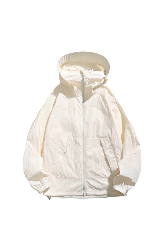 Men's Breathable Sun Protection Windbreaker Jacket with Face Cover Hooded Long Sleeve Zip up Windbreaker Quick Dry Outdoor Activewear with Pockets S