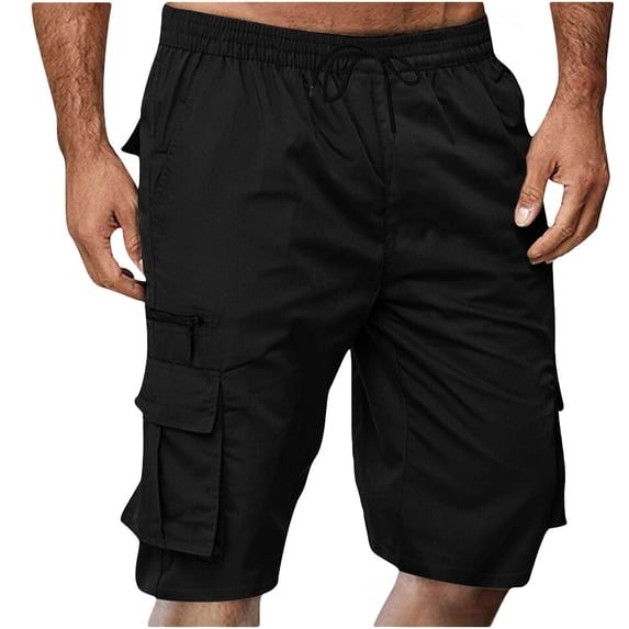 QSAWXQZ Men's Cargo Shorts Drawstring Elastic Waist Trunks Casual Summer Bermuda Shorts with Pockets Black M
