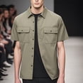 thumbnail image 1 of QSAWXQZ Men's Cargo Stretchy Shirt Short Sleeve Lapel Collar Button Down Cardigan Top with Pockets Green L, 1 of 9