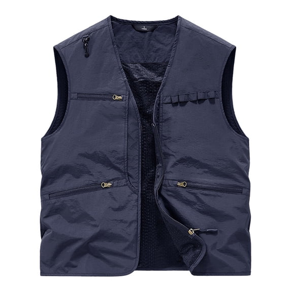 QSAWXQZ Men's Cargo Vest Sleeveless Solid Zip Up Breathable Outdoor Fishing Cardigan Jacket with Pockets for Hiking Photography 2XL