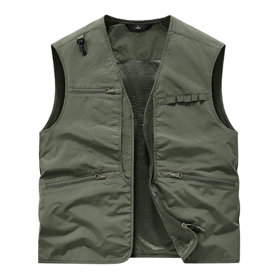 QSAWXQZ Men's Cargo Vest Sleeveless Solid Zip Up Breathable Outdoor Fishing Cardigan Jacket with Pockets for Hiking Photography M