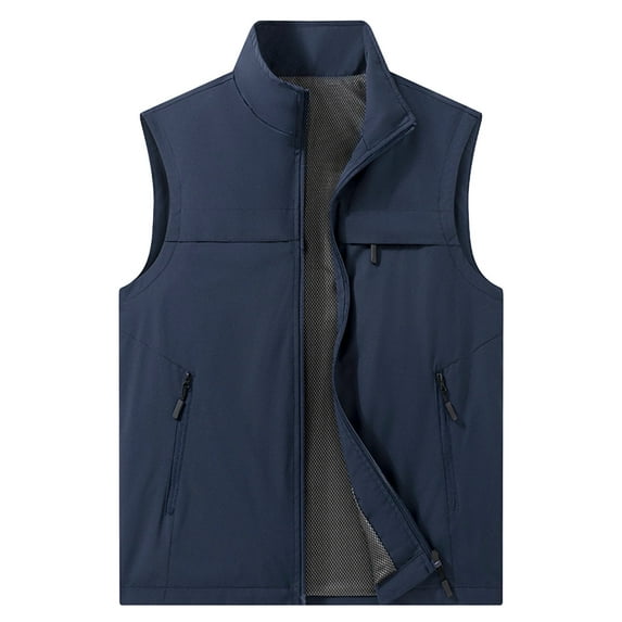 QSAWXQZ Men's Casual Outdoor Vest Lightweight Stand Collar Sleeveless Zip Up Softshell Cardigan Jacket with Pockets for Travel Hiking 4XL