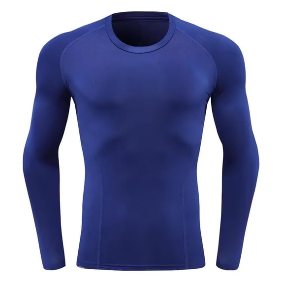 QSAWXQZ Men's Compression Shirts Long Sleeve Crewneck Elastic Solid Base Layer Pullover Top for Workout Blue L