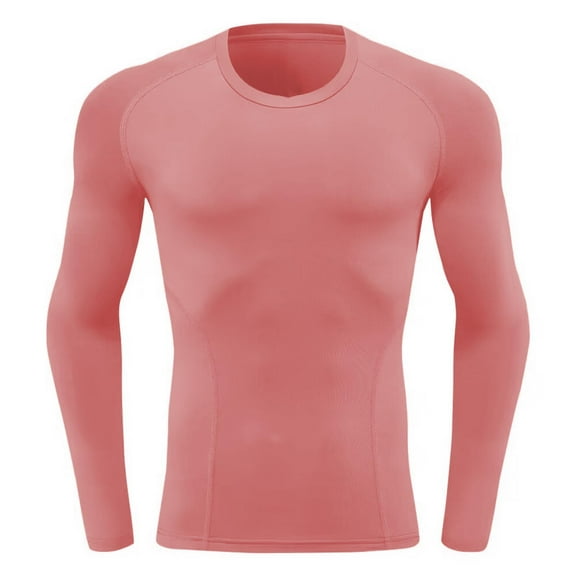 QSAWXQZ Men's Compression Shirts Long Sleeve Crewneck Elastic Solid Base Layer Pullover Top for Workout Pink M
