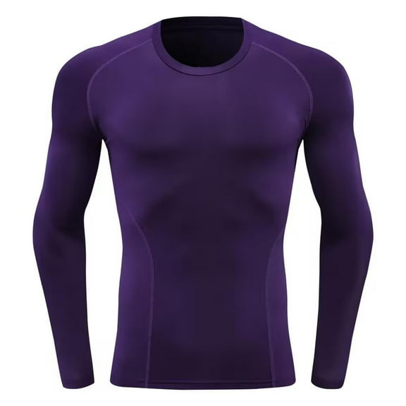 QSAWXQZ Men's Compression Shirts Long Sleeve Crewneck Elastic Solid Base Layer Pullover Top for Workout Purple S