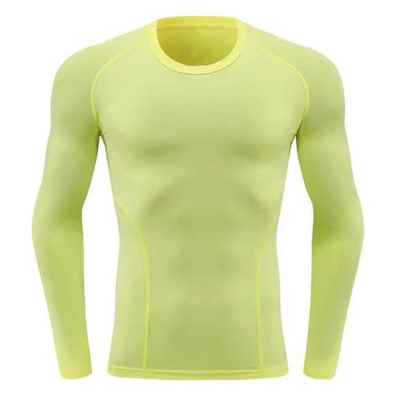QSAWXQZ Men's Compression Shirts Long Sleeve Crewneck Elastic Solid Base Layer Pullover Top for Workout Yellow L