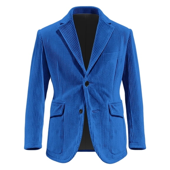 QSAWXQZ Men's Corduroy Christmas Blazer Jacket Solid Long Sleeve Lapel Collar Dress Suit Coat with Pockets Blue L