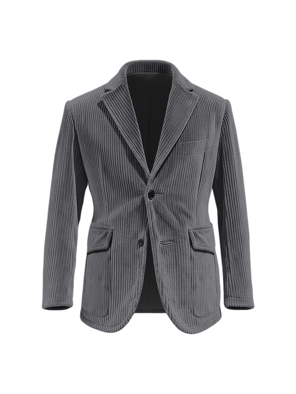 Men's Corduroy Christmas Blazer Jacket Solid Long Sleeve Lapel Collar Dress Suit Coat with Pockets Gray S