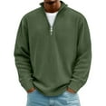 thumbnail image 1 of QSAWXQZ Men's Corduroy Shirt Long Sleeve Quarter Zip Lapel Collar Solid Pullover Classic Top Olive Green M, 1 of 2