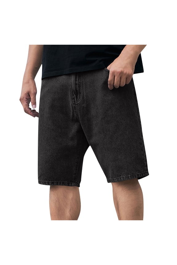 Men's Denim Jean Shorts Classic Washed Jorts Relaxed Straight Leg Half Pants with Pockets Black 36