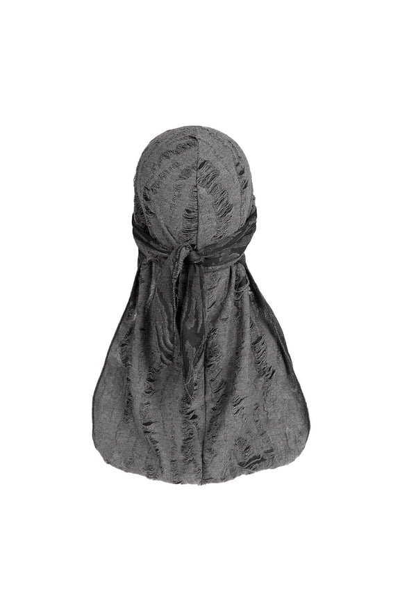 Men's Distressed Long Tail Durag Texture Headwrap Pirate Cap for Dance Motorcycling and Daily Streetwear Dark Gray Free Size