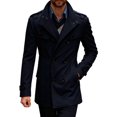 thumbnail image 1 of QSAWXQZ Men's Double Breasted Woolen Overcoat Long Sleeve Stand Collar Mid Length Outerwear with Pockets Navy 2XL, 1 of 7