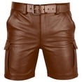 thumbnail image 1 of QSAWXQZ Men's Faux Leather Cargo Shorts with Pockets Punk Trunks Solid Slim Clubwear Bottoms Brown L, 1 of 6