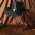 thumbnail image 1 of QSAWXQZ Men's Faux Leather Cowboy Hat Wide Brim with Bull Skull Ornament Halloween Hat Free Size, 1 of 5