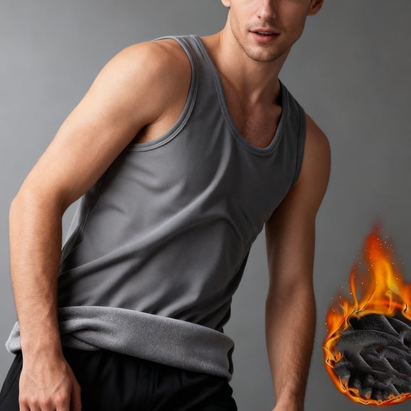 QSAWXQZ Men's Fleece Base Layer Vest Thermal Sleeveless Crewneck Solid Pullover Tank for Workout Gray M