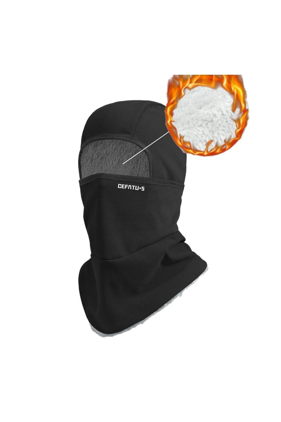 Men's Fleece Lined Balaclava Hood Solid Windproof Waterproof Neck Warmer Hiking Hat for Outdoor Black Free Size